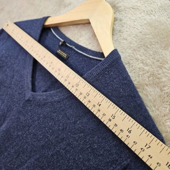 Massimo Dutti 100% Cashmere Sweater V-Neck Pullover Blue Long Sleeve Mens Size M - Picture 7 of 10
